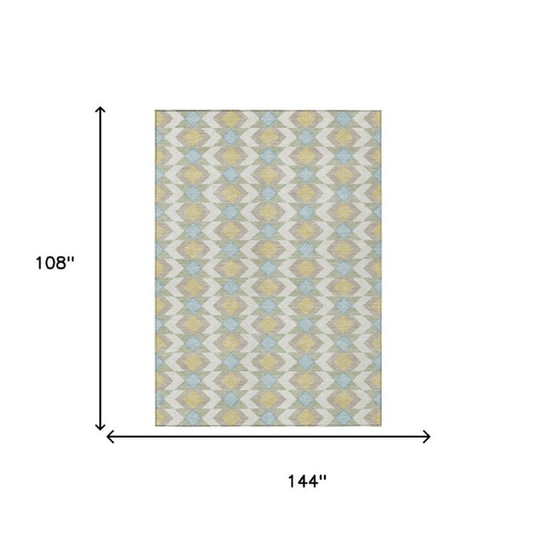 9 X 12 Ivory Saffron Geometric Polyester Area Rug Stain Resistant Indoor Outdoor