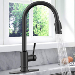 English Elm Kitchen Pull Down Faucet Matte Black Stainless Steel Single Handle 360 Swivel T3177P277524