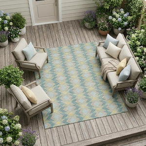 8x10 Teal Graphite Geometric Polyester Area Rug Washable Stain Resistant Patio