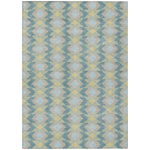 HomeRoots 8x10 Teal Graphite Geometric Polyester Area Rug Washable Stain Resistant Patio 736603