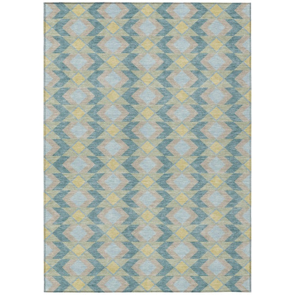 HomeRoots 8x10 Teal Graphite Geometric Polyester Area Rug Washable Stain Resistant Patio 736603