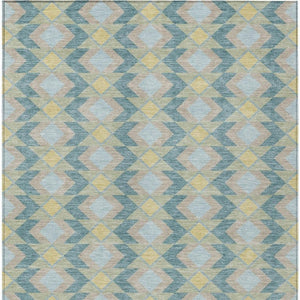 8x10 Teal Graphite Geometric Polyester Area Rug Washable Stain Resistant Patio