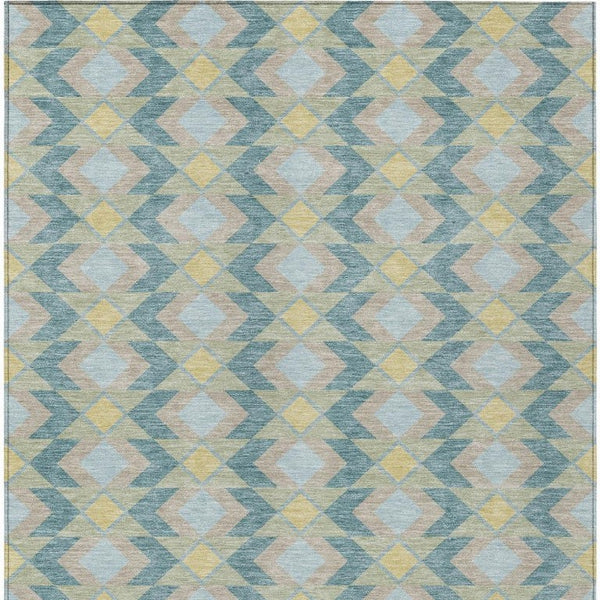 8x10 Teal Graphite Geometric Polyester Area Rug Washable Stain Resistant Patio