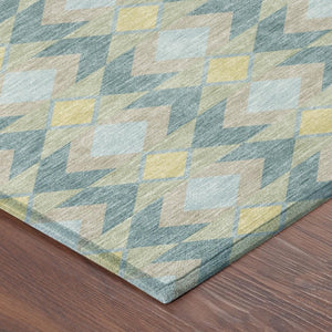 8x10 Teal Graphite Geometric Polyester Area Rug Washable Stain Resistant Patio