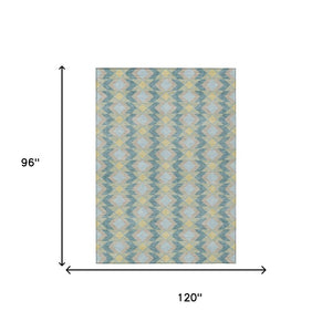8x10 Teal Graphite Geometric Polyester Area Rug Washable Stain Resistant Patio