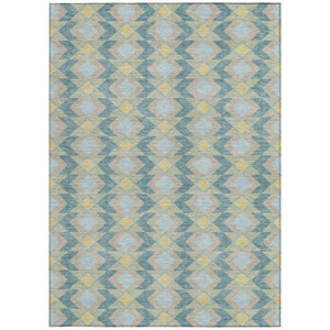 9 X 12 Teal Graphite Geometric Polyester Area Rug Washable for Patio or Living Room