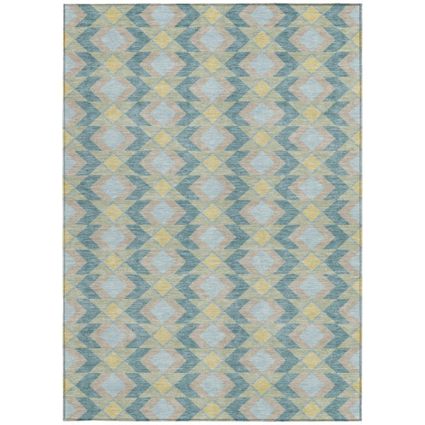 9 X 12 Teal Graphite Geometric Polyester Area Rug Washable for Patio or Living Room