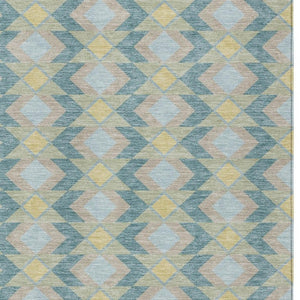 9 X 12 Teal Graphite Geometric Polyester Area Rug Washable for Patio or Living Room