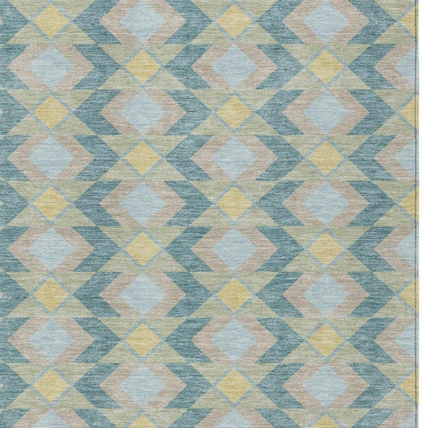 9 X 12 Teal Graphite Geometric Polyester Area Rug Washable for Patio or Living Room