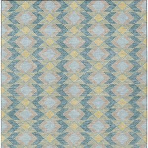 9 X 12 Teal Graphite Geometric Polyester Area Rug Washable for Patio or Living Room
