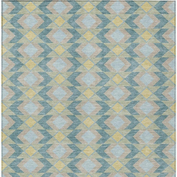 9 X 12 Teal Graphite Geometric Polyester Area Rug Washable for Patio or Living Room