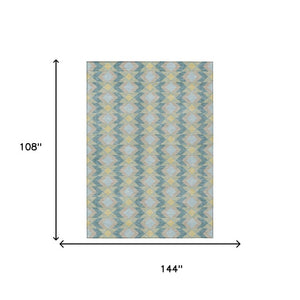 9 X 12 Teal Graphite Geometric Polyester Area Rug Washable for Patio or Living Room