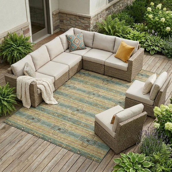 9 X 12 Tribal Geometric Polyester Area Rug Stain Resistant Indoor Outdoor Patio