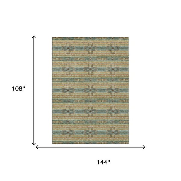 9 X 12 Tribal Geometric Polyester Area Rug Stain Resistant Indoor Outdoor Patio