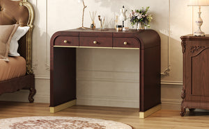 English Elm Classic Flip Top Vanity Desk with Gold Accents 2 Drawer Retro Bedroom Dressing Table Espresso N704P381406P
