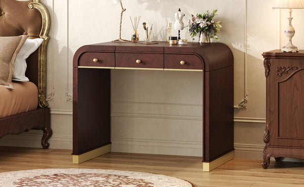 English Elm Classic Flip Top Vanity Desk with Gold Accents 2 Drawer Retro Bedroom Dressing Table Espresso N704P381406P