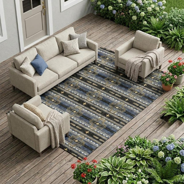 8x10 Tribal Geometric Polyester Area Rug Stain Resistant for Indoor Outdoor Spaces