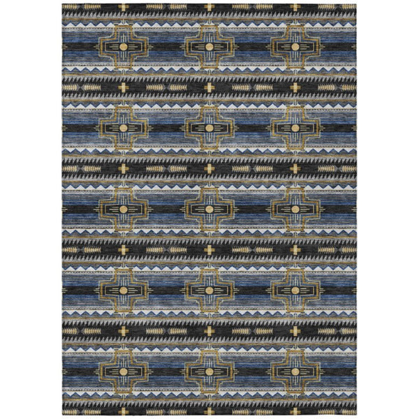 HomeRoots 8x10 Tribal Geometric Polyester Area Rug Stain Resistant for Indoor Outdoor Spaces 736621