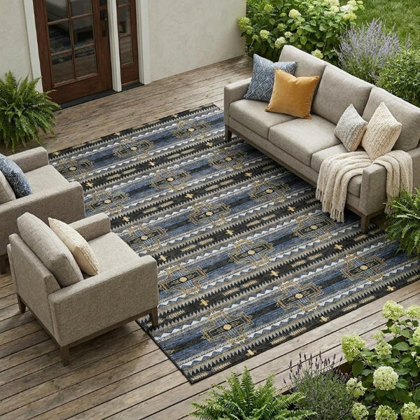 10 X 14 Tribal Pattern Polyester Area Rug Washable Stain Resistant Indoor Outdoor