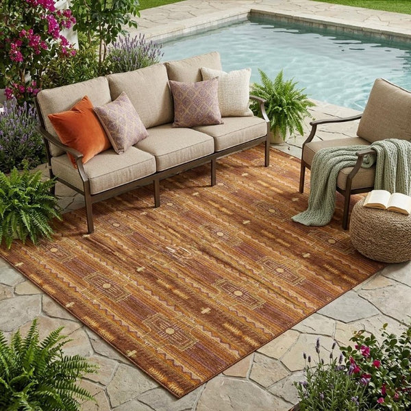 5x8 Tribal Pattern Polyester Area Rug Stain Resistant for Indoor Outdoor Spaces