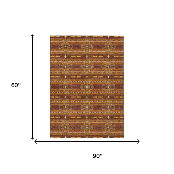 5x8 Tribal Pattern Polyester Area Rug Stain Resistant for Indoor Outdoor Spaces