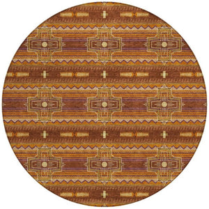 8 Ft Round Tribal Geometric Polyester Rug Washable Stain Resistant Patio or Home