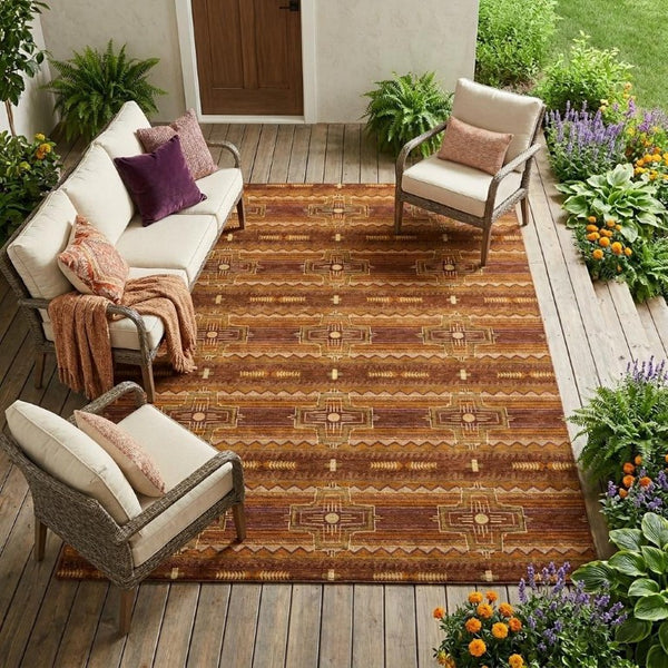 8 Ft X 10 Ft Tribal Polyester Indoor Outdoor Rug Stain Resistant for Patio or Living Room