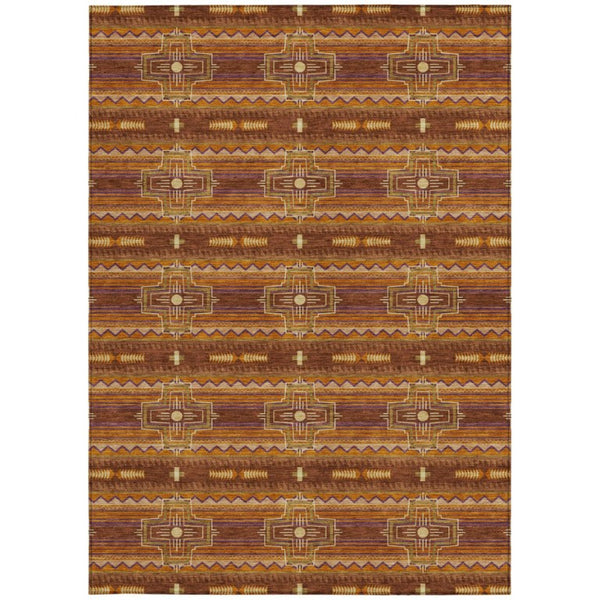 9 X 12 Tribal Pattern Polyester Area Rug for Indoor Outdoor High Traffic Spaces