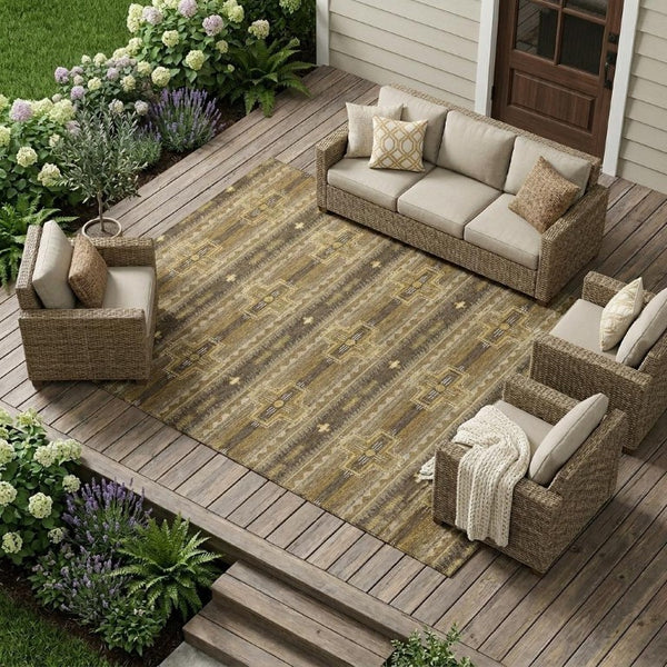 8 X 10 Tribal Pattern Polyester Area Rug Washable Stain Resistant Indoor Outdoor Use