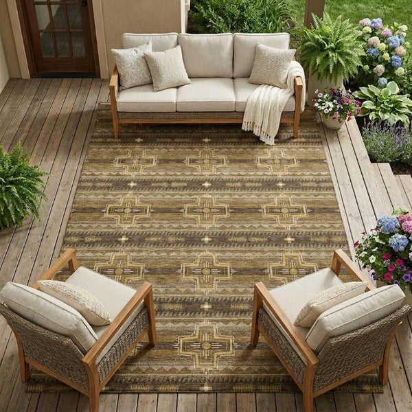 10 X 14 Tribal Polyester Area Rug Stain Resistant Washable for Indoor Outdoor Use