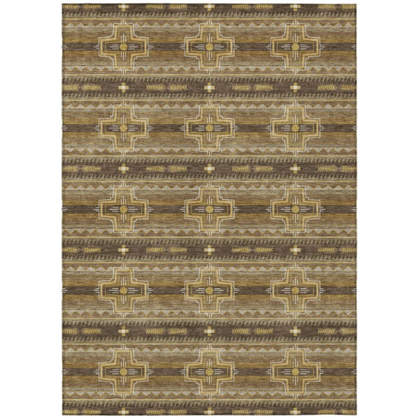 HomeRoots 10 X 14 Tribal Polyester Area Rug Stain Resistant Washable for Indoor Outdoor Use 736635