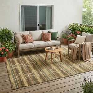 5 X 8 Gold Red Tribal Polyester Area Rug Stain Resistant for Patio or Living Room