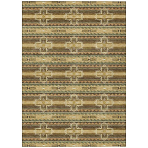 HomeRoots 5 X 8 Gold Red Tribal Polyester Area Rug Stain Resistant for Patio or Living Room 736637