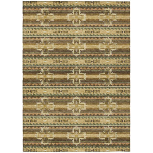 HomeRoots 5 X 8 Gold Red Tribal Polyester Area Rug Stain Resistant for Patio or Living Room 736637
