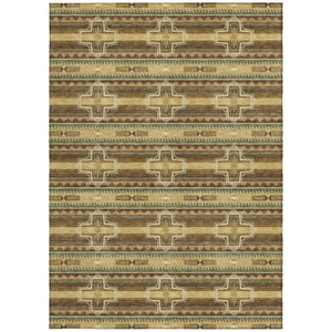 5 X 8 Gold Red Tribal Polyester Area Rug Stain Resistant for Patio or Living Room