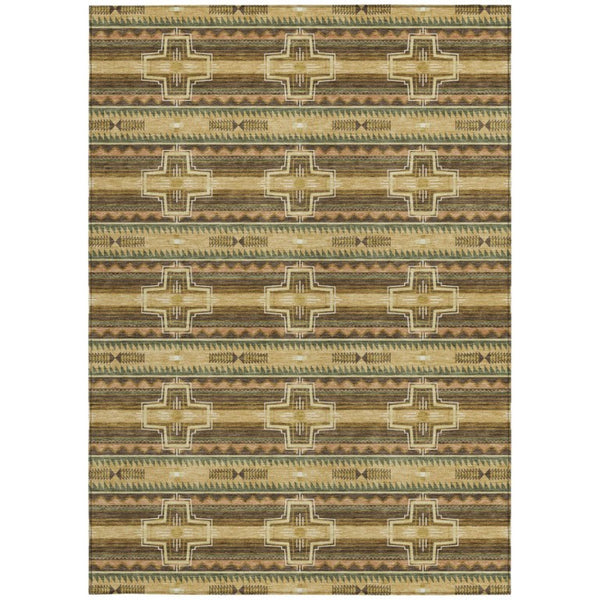 5 X 8 Gold Red Tribal Polyester Area Rug Stain Resistant for Patio or Living Room