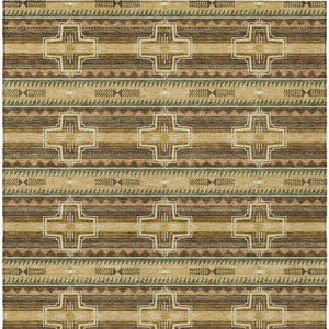 5 X 8 Gold Red Tribal Polyester Area Rug Stain Resistant for Patio or Living Room