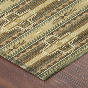 5 X 8 Gold Red Tribal Polyester Area Rug Stain Resistant for Patio or Living Room