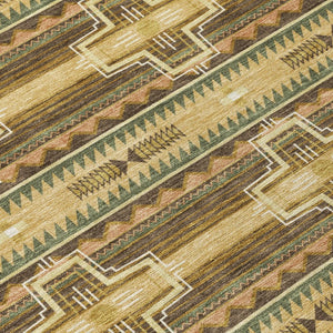 5 X 8 Gold Red Tribal Polyester Area Rug Stain Resistant for Patio or Living Room