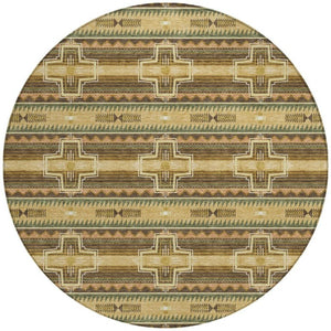 8 Ft Round Tribal Geometric Polyester Rug Washable Indoor Outdoor Patio Decor