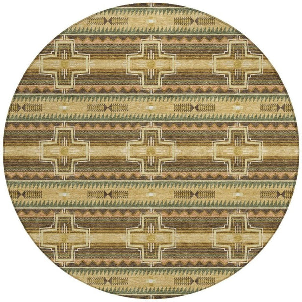 8 Ft Round Tribal Geometric Polyester Rug Washable Indoor Outdoor Patio Decor