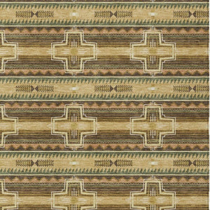 9 X 12 Gold Red Tribal Polyester Area Rug Stain Resistant for Indoor Outdoor Use