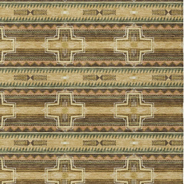 9 X 12 Gold Red Tribal Polyester Area Rug Stain Resistant for Indoor Outdoor Use