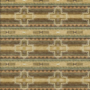 9 X 12 Gold Red Tribal Polyester Area Rug Stain Resistant for Indoor Outdoor Use