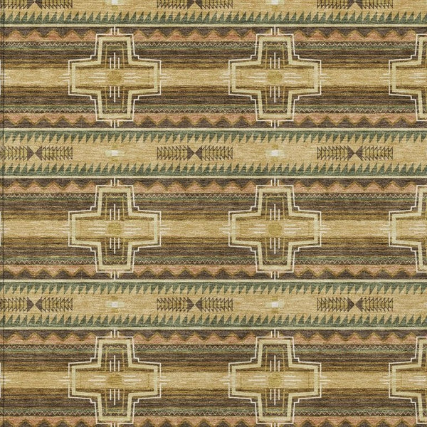 9 X 12 Gold Red Tribal Polyester Area Rug Stain Resistant for Indoor Outdoor Use