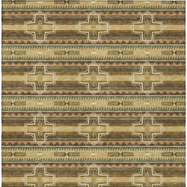 9 X 12 Gold Red Tribal Polyester Area Rug Stain Resistant for Indoor Outdoor Use