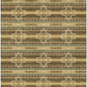 10 X 14 Gold Red Tribal Polyester Area Rug Washable for Indoor Outdoor Spaces