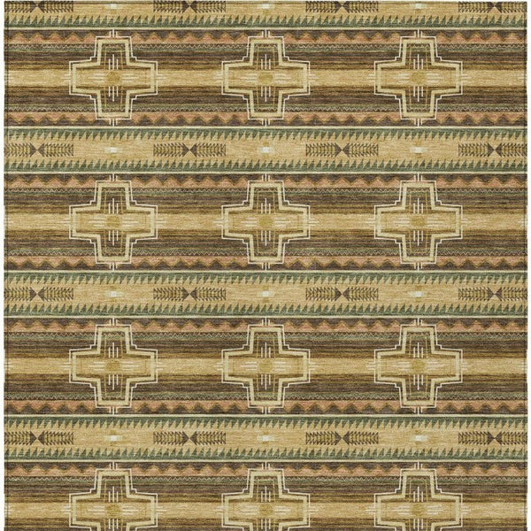 10 X 14 Gold Red Tribal Polyester Area Rug Washable for Indoor Outdoor Spaces