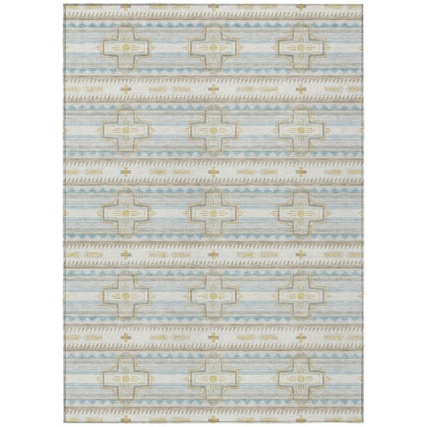 HomeRoots 5x8 Ivory Cream Tribal Polyester Area Rug Stain Resistant for Indoor Outdoor Use 736643