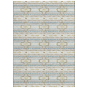 5x8 Ivory Cream Tribal Polyester Area Rug Stain Resistant for Indoor Outdoor Use